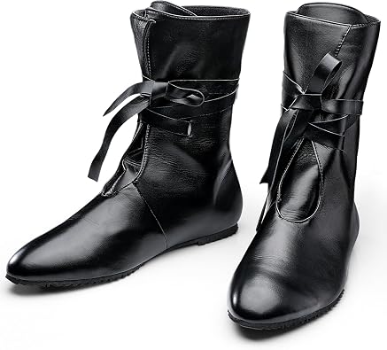 Panitay Mens Medieval Boots Renaissance Cosplay Festival Shoes Viking Leather Boots Non Slip Pirate Tied Shoes