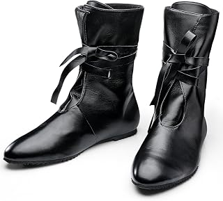 Panitay Men's Medieval Boots Renaissance Cosplay Festival Shoes Viking Leather Boots Non Slip Pirate Tied Shoes