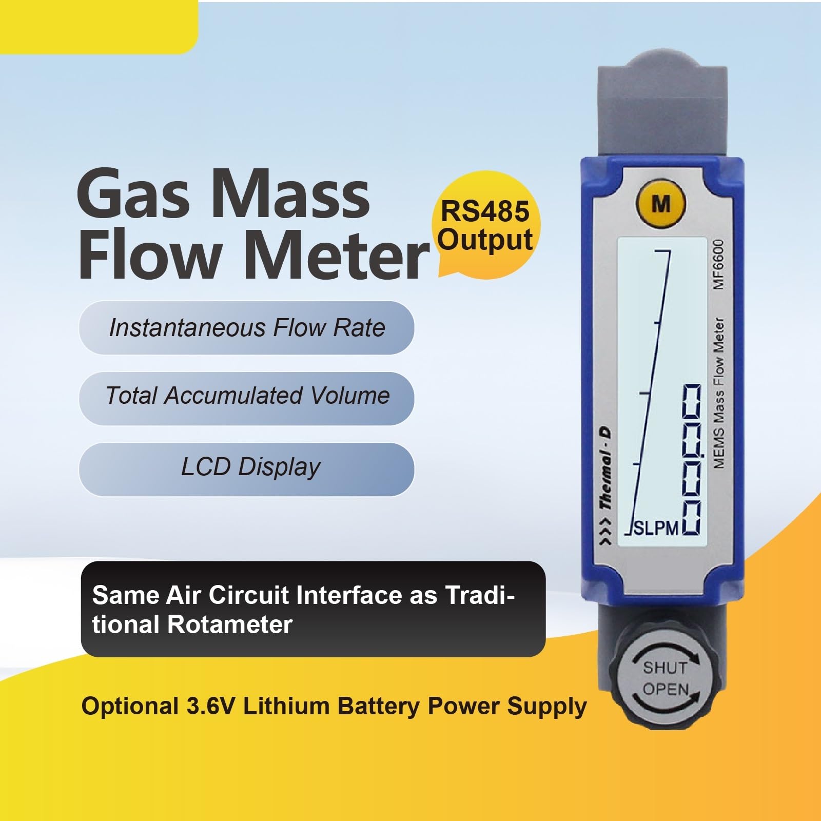 Rotámetro Digital, medidor de Flujo de Gas térmico de precisión, medidor de Flujo másico, Pantalla Ajustable, Montaje en Panel RS485(R2-50-B-A)