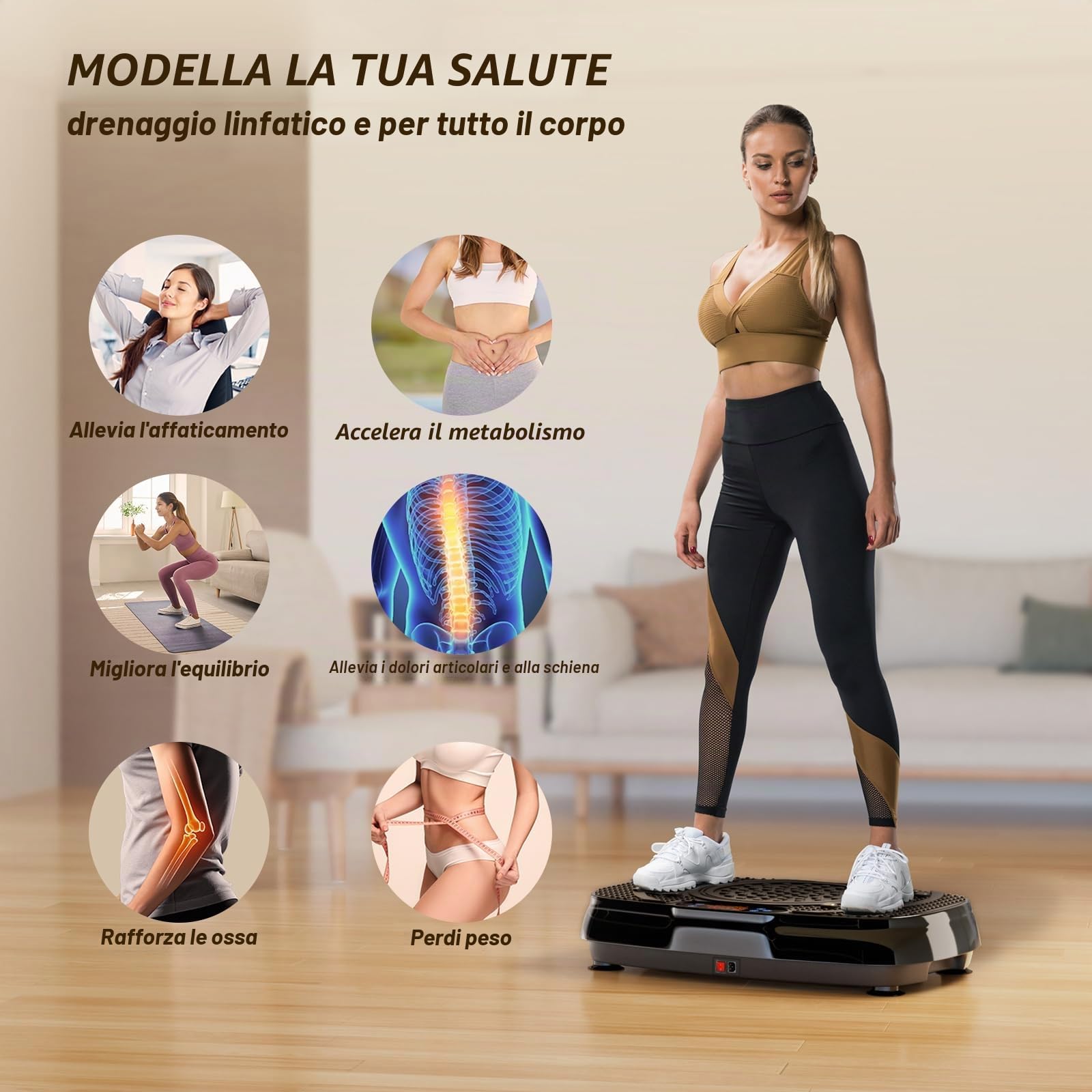 TISSCARE Pedana Vibrante Dimagrante, Pedana Vibrante con 120 Impostazioni, 5 Modalità, Una Capacità Di Carico Fino A 400 libbre & Workout, Brucia i grassi e scolpisce il corpo