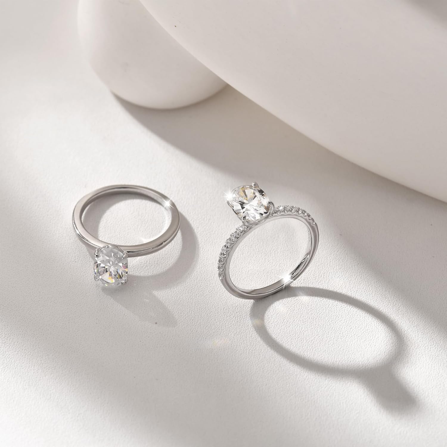 3CT Sterling Silver Engagement Rings AAAAA Cubic Zirconia CZ Wedding Bands For Women Oval Solitaire Simulated Diamond Silver/Gold Size 5-10