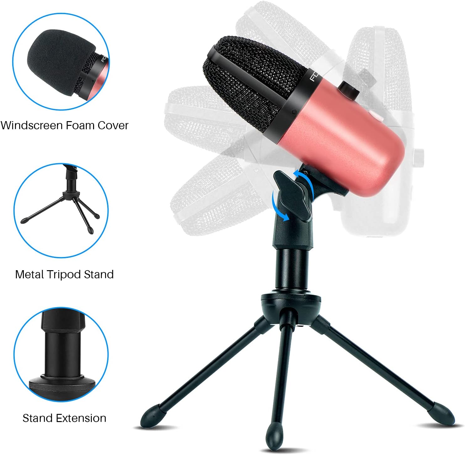 FDUCE USB Plug&Play Computer Microphone, Professional Studio PC Mic with Tripod for Gaming, Streaming, Podcast, Chatting, YouTube on Mac & Windows(Pink)