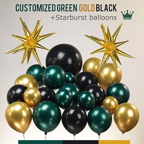 Miniatura 4 de Kit de arco de guirnalda de globos dorados verdes y negros, 137 globos de doble relleno, color verde esmeralda oscuro y dorado para cumpleaños,