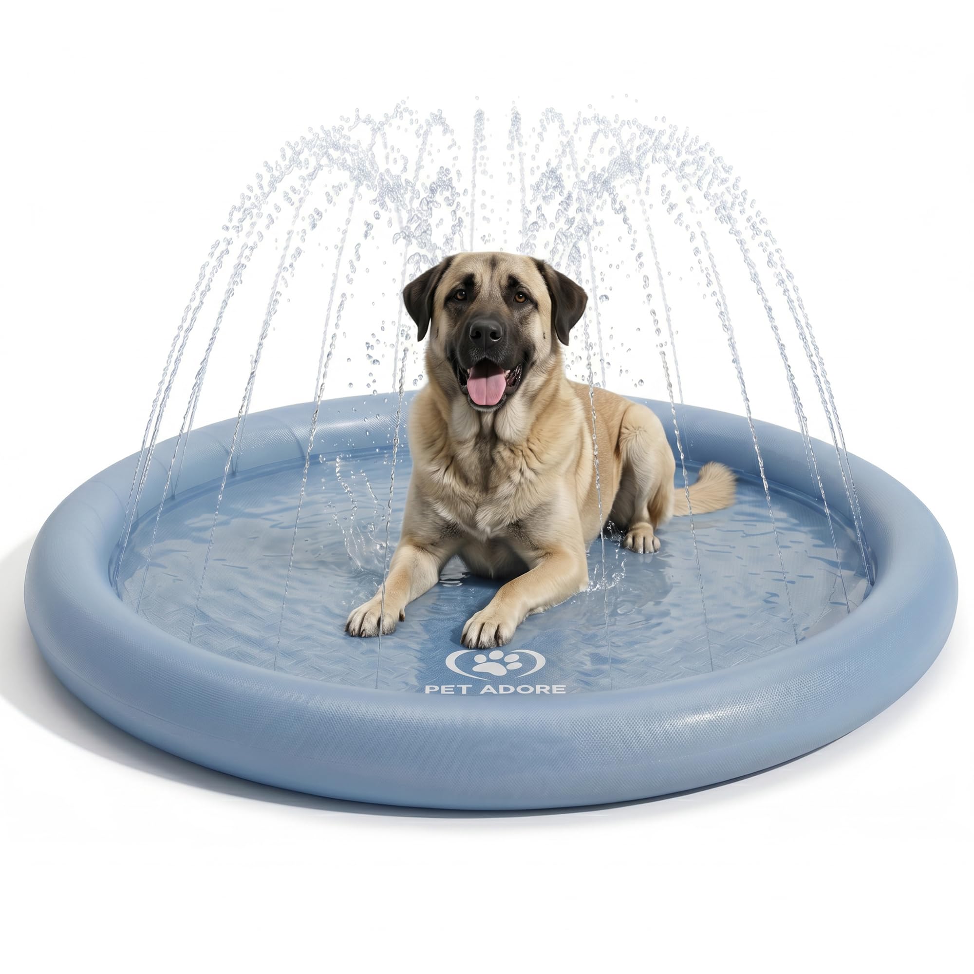 Pet Adore Dog Pool with Sprinkler - Heavy Duty 7mm Thick Scratch Resistant Foldable Outdoor Dog Paddle Pool, Water Play Splash Pad Mat for Summer Garden Beach Backyard (170 cm)