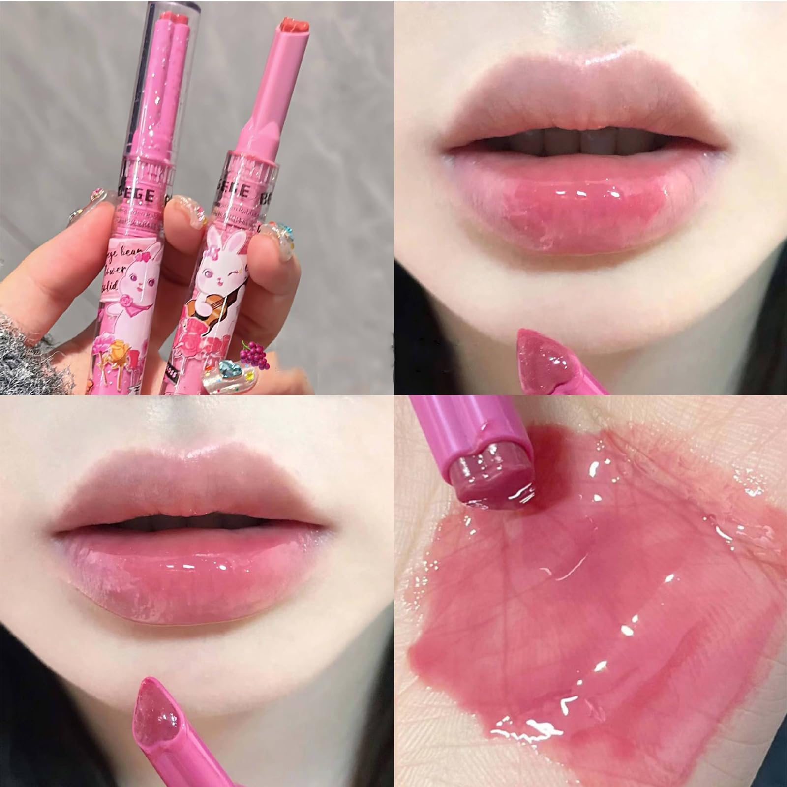 Set di 6 rossetti Crystal Jelly, balsamo per labbra a forma di cuore colorato, lucidalabbra idratante, impermeabile, per la cura delle labbra