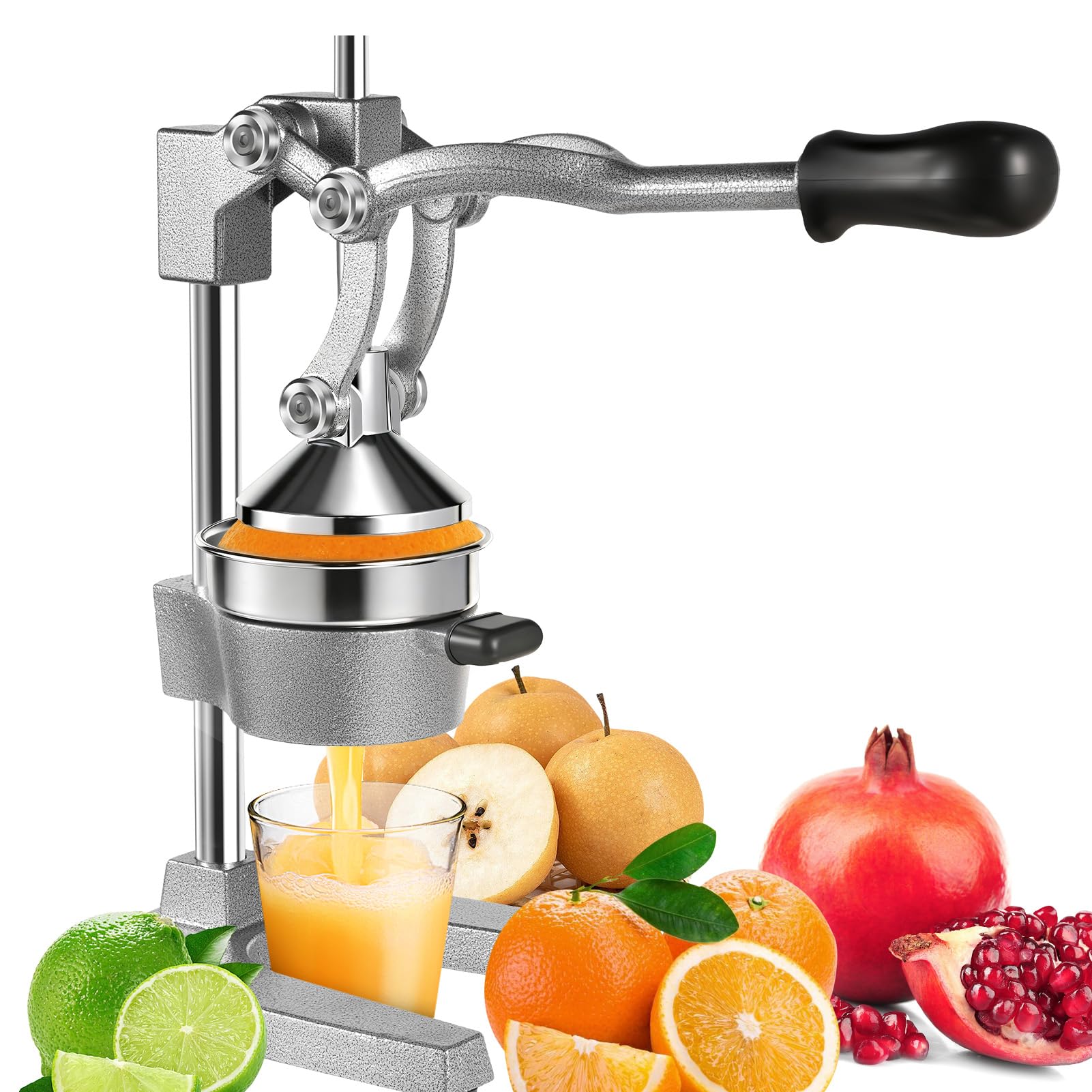 Saftpresse Edelstahl, Obstpresse, Zitruspresse, Orangenpresse Manuell | Entsafter Metall, Fruchtpresse - Handpresse Cast Iron Juicer für Orangen, Zitronen, Granatäpfel, Grapefruits (Hellgrau)