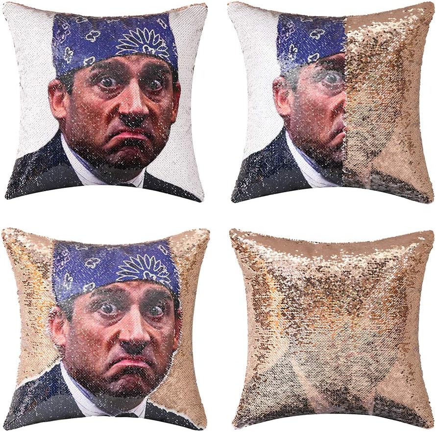cygnus The Office Prison Mike Flip Sequin Throw Pillow Cover,Magic Reversible Change Color Decorative Pillowcase 16x16 inches (Champagne Sequin)