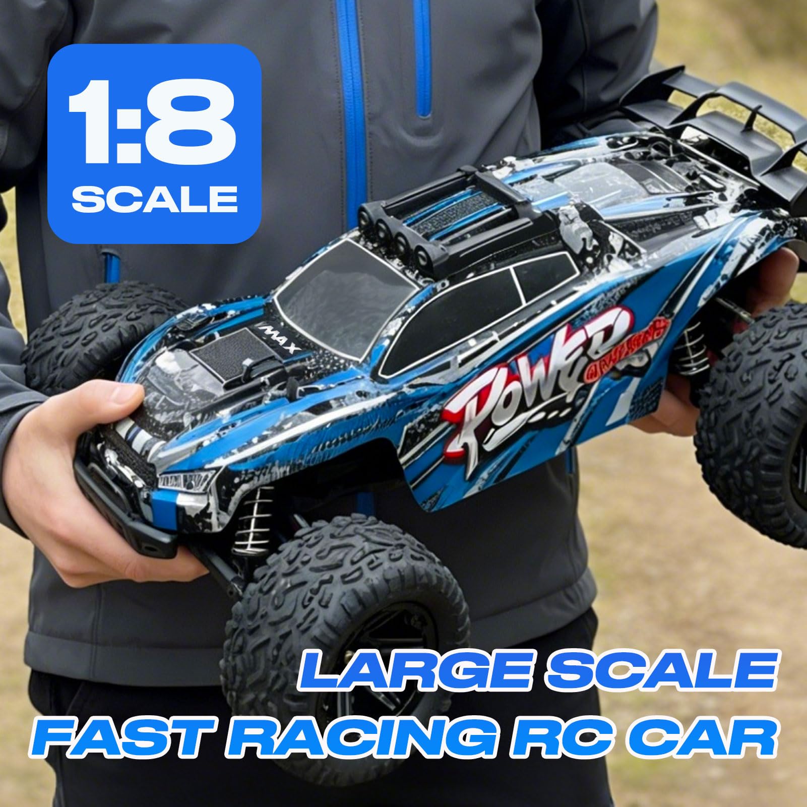 1:8 RC Geländewagen 50KM/H 2WD Offroad, Ferngesteuertes Auto mit 2 Akkus | RC550 Motor, 2.4GHz Vollproportional, Schnelles All Terrain RC Auto für Erwachsene und Jungen