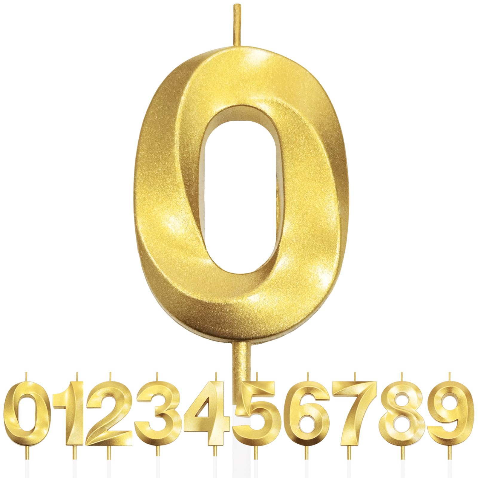 Number 0 Birthday Candles, 3D Design Gold Glitter Number Candles, Happy Birthday Cake Topper Decorations, Cake Candle for Birthday Party, Wedding Anniversary -1pc
