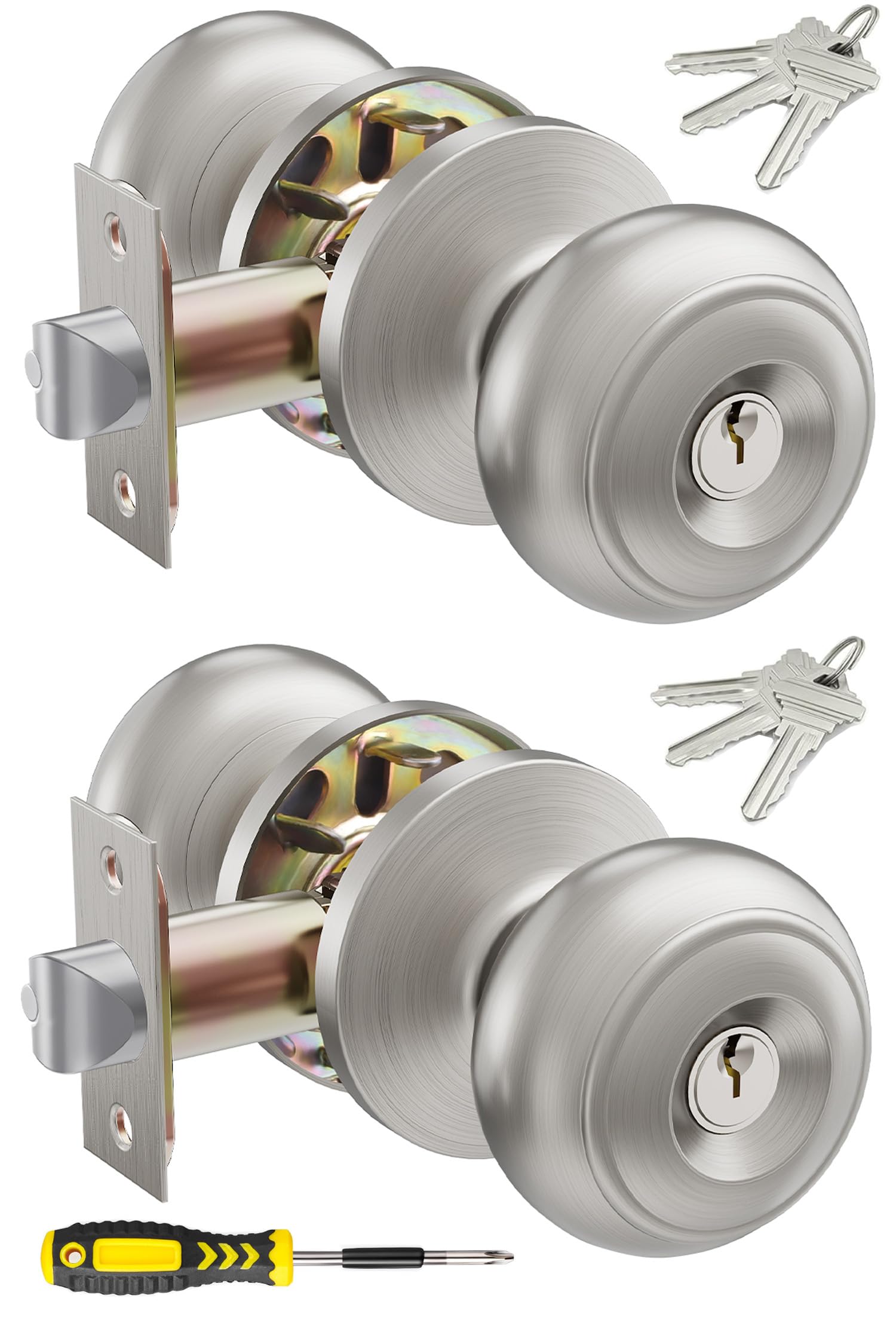 Photo 1 of 2 Pack Keyed Entry Door Knob Set, All Keyed Same Exterior and Interior Stainless Steel Door Locks, Satin Nickel Front/Entrance Door Knobs Handle