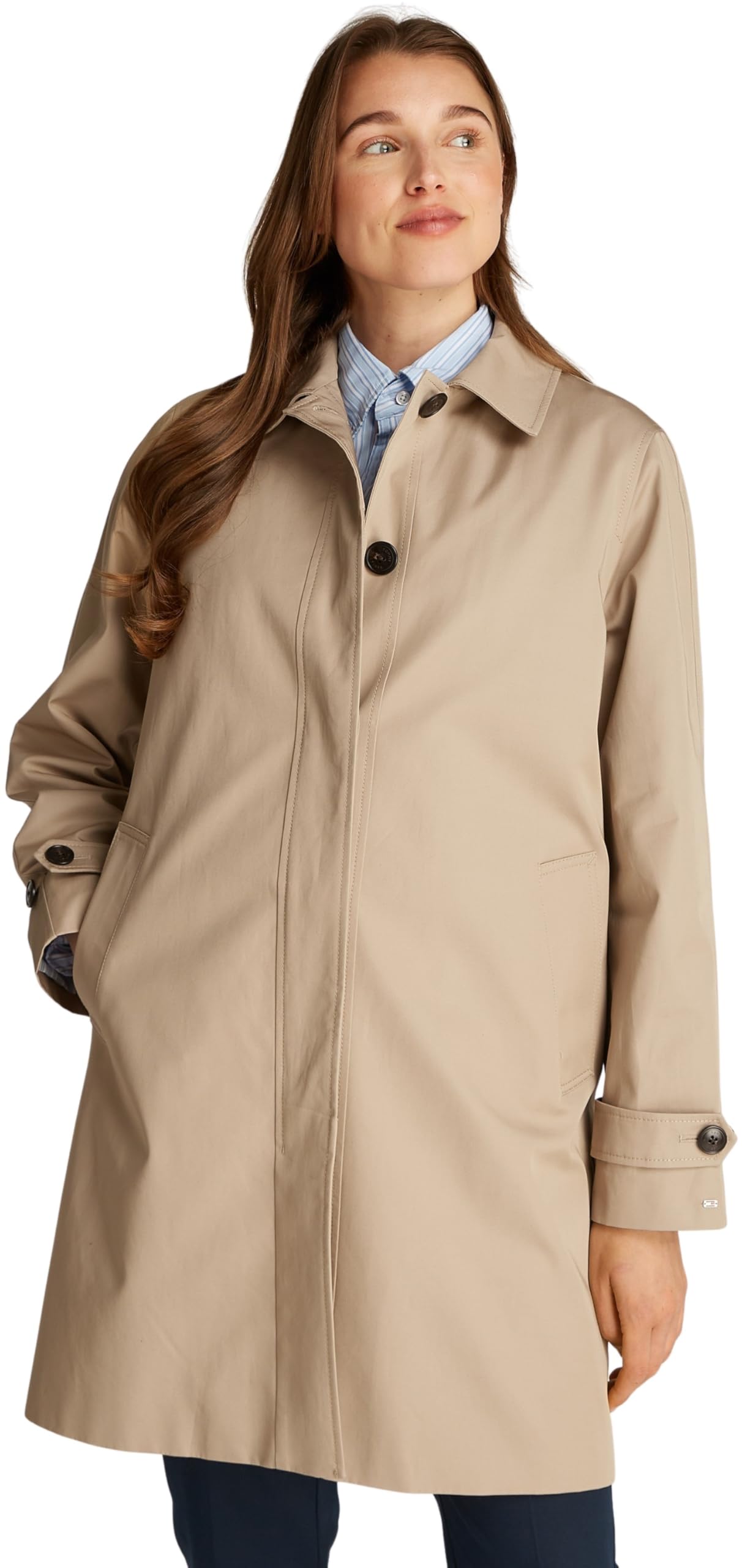 Tommy Hilfiger Women’s 2-in-1 Detachable Trench Coat with Button Placket, Beige (Beige), 18