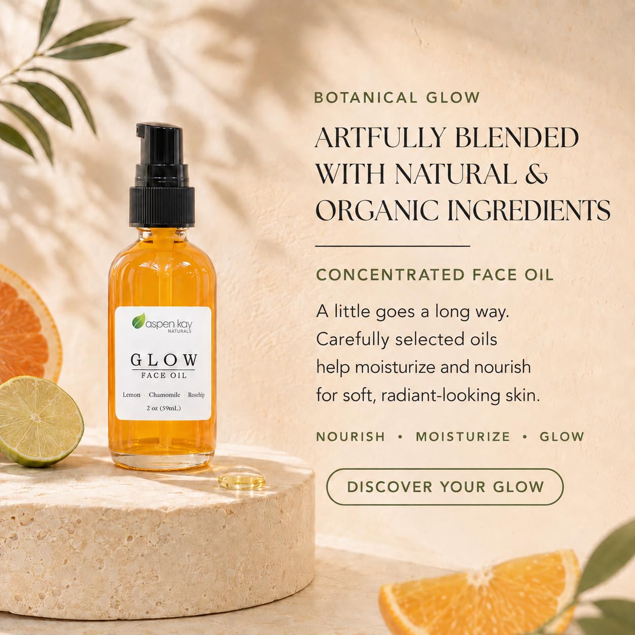 Glow Turmeric Face Oil with Rosehip, Camellia & Vitamin C, 2 oz