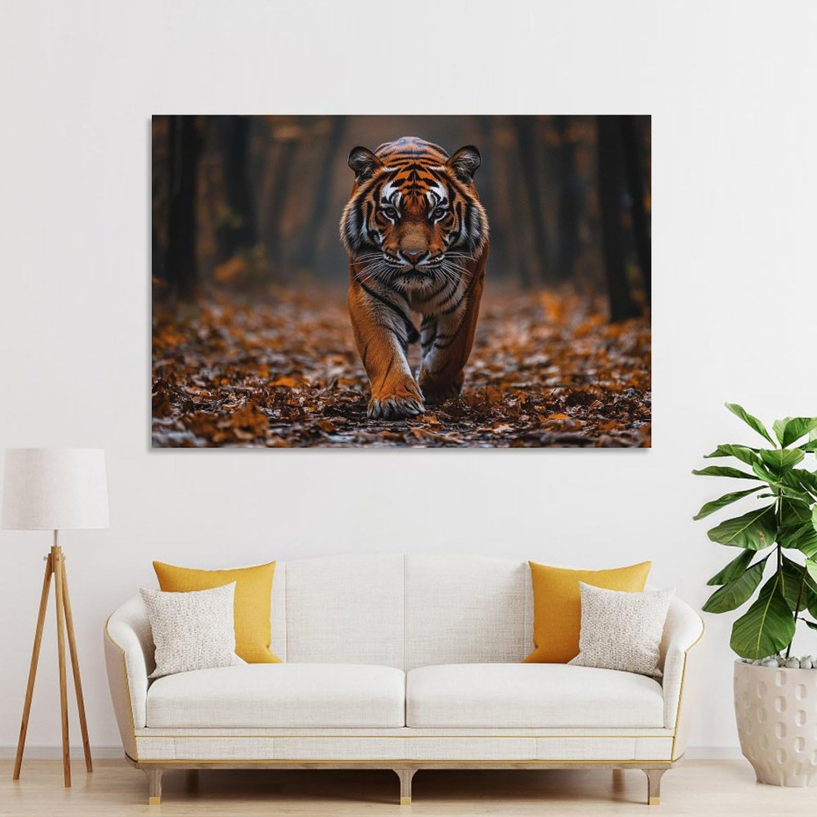 Junmoney Tiger Walking Through Autumn Forest Room Decor Wall Art, 24x36inch(60x90cm), for Bedroom, Guest Room Or Reading Nook, Home Artwork with A Soft Interior Feel