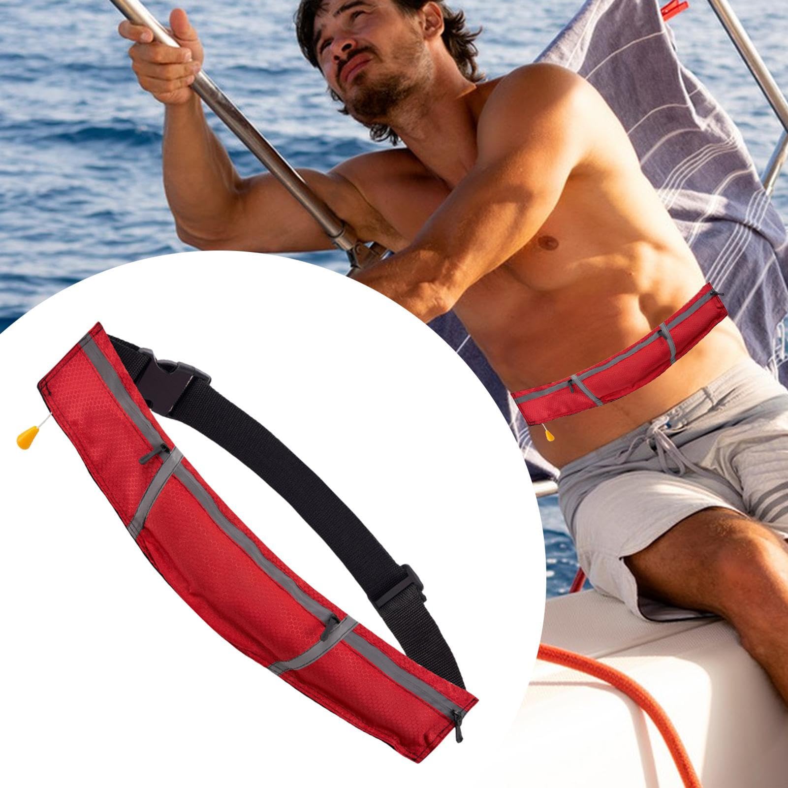 Ceinture de sauvetage pour adultes - 150N - Avec ceinture abdominale - Bouée de sauvetage réfléchissante autogonflante pour la sécurité de la piscine et du paddle