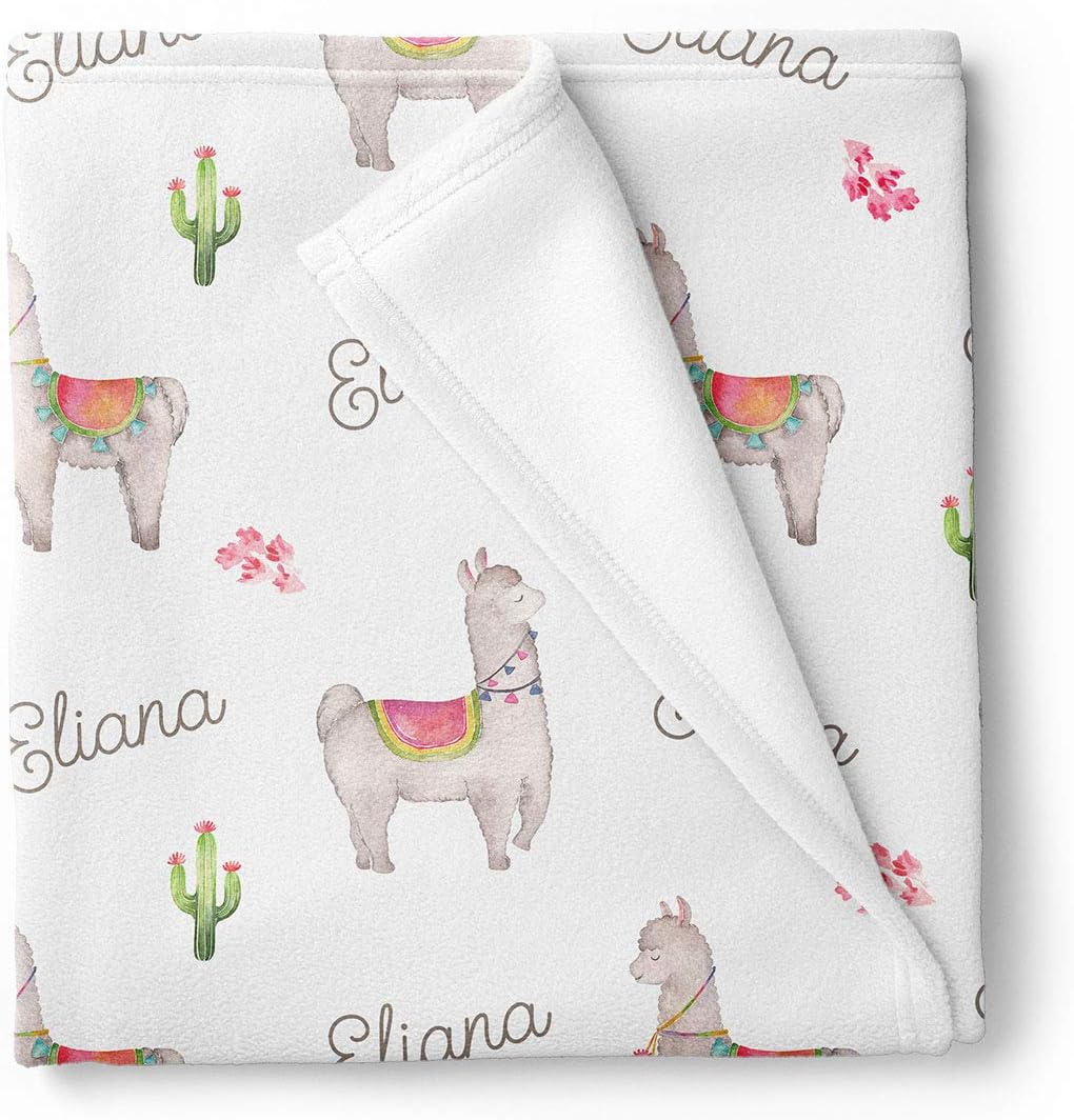Llama Personalized Fleece Baby Girl Receiving Swaddle Blanket