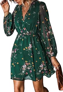 CUPSHE Women's Mini Dresses Casual Spring V Neck Chiffon Long Peasant Sleeves Flowy Summer Dress