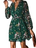 Women&apos;s Mini Dresses Casual Spring V Neck Chiffon Long Peasant Sleeves Flowy Summer Dress
