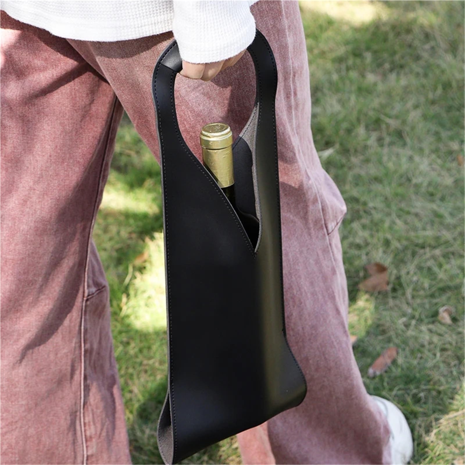 Weinbeutel Leather Wine Tote Carrier Double Layer
