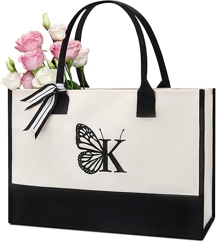 Regalos para mujeres, bolsa de lona personalizada con inicial, regalo de playa con monograma para su mamá Tearcher