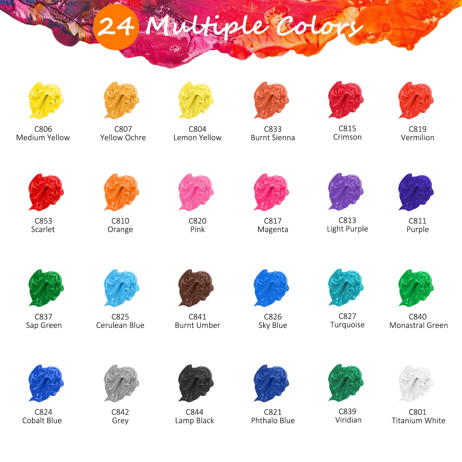 Caliart Acrylic Paint Set - 24 Colors + 12 Brushes -3 Caliart Acrylic Paint Set - 24 Colors + 12 Brushes -3