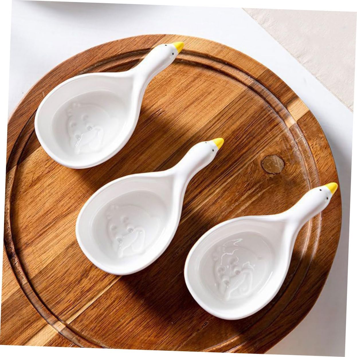Luxshiny 2pcs Ceramic Sauce Dishes Small Side Serving Plates Stackable Goose Design for Vinegar Kimchi Cold Dishes Multipurpose Condiment Bowls