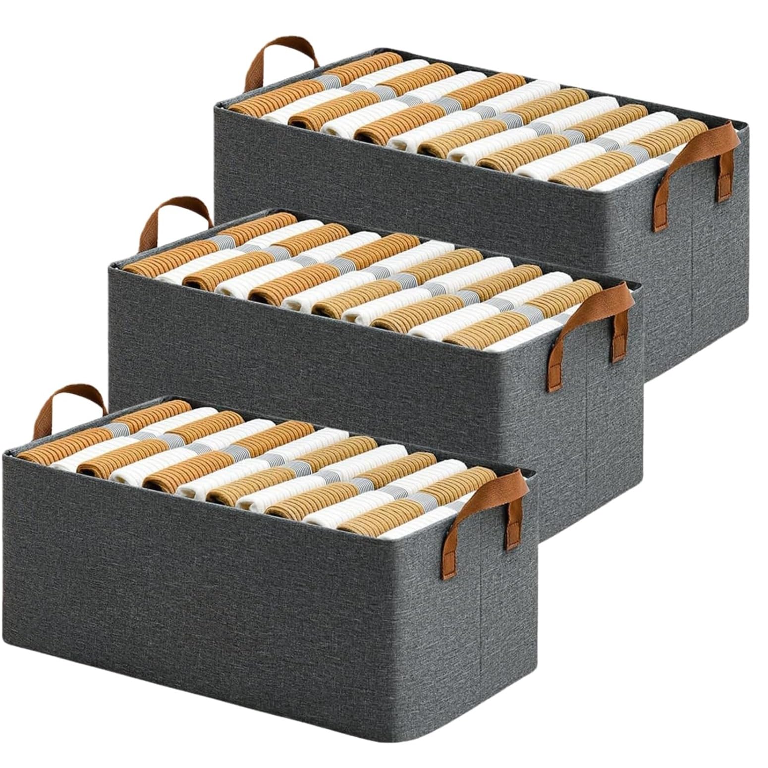 Clothes Storage Baskets for Wardrobe Organizer for Wardrobe Shelf Foldable Toys Books Saree Shirts dress Blankets Storage Cupboard Racks And Shelves Box with Handles -Pack of 3- Grey-VS-134-image-12