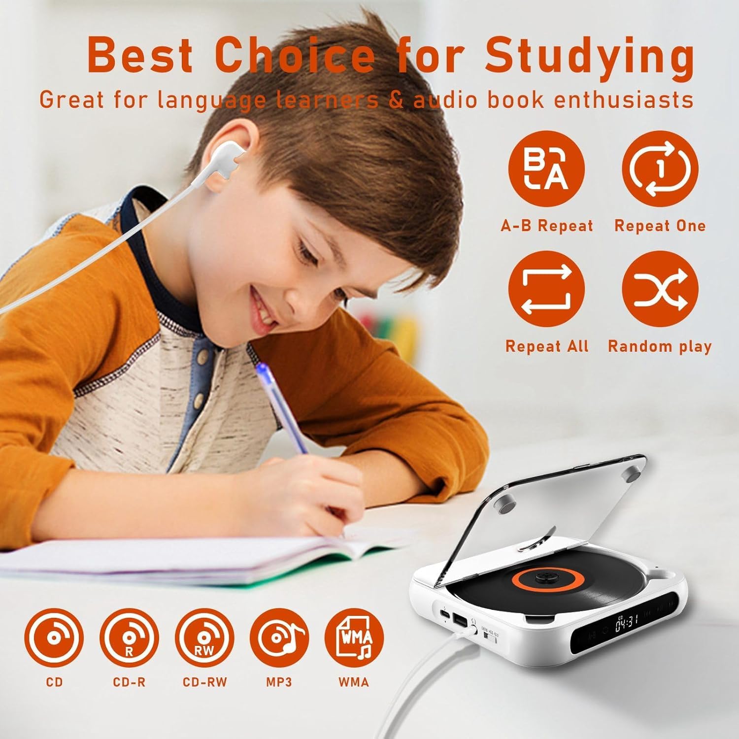 Lettore CD Bluetooth con Radio FM, Altoparlante Stereo Portatile, Display A LED, Lettore Musicale Montabile A Parete per Casa E Viaggi.
