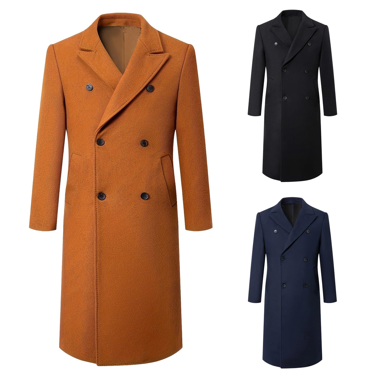 Cappotto in misto lana da uomo casual da lavoro Trench giacca a vento lunga | Soprabito a doppio petto con risvolto dentellato tinta unita Overshirt rigida alla moda capispalla autunno inverno elegante