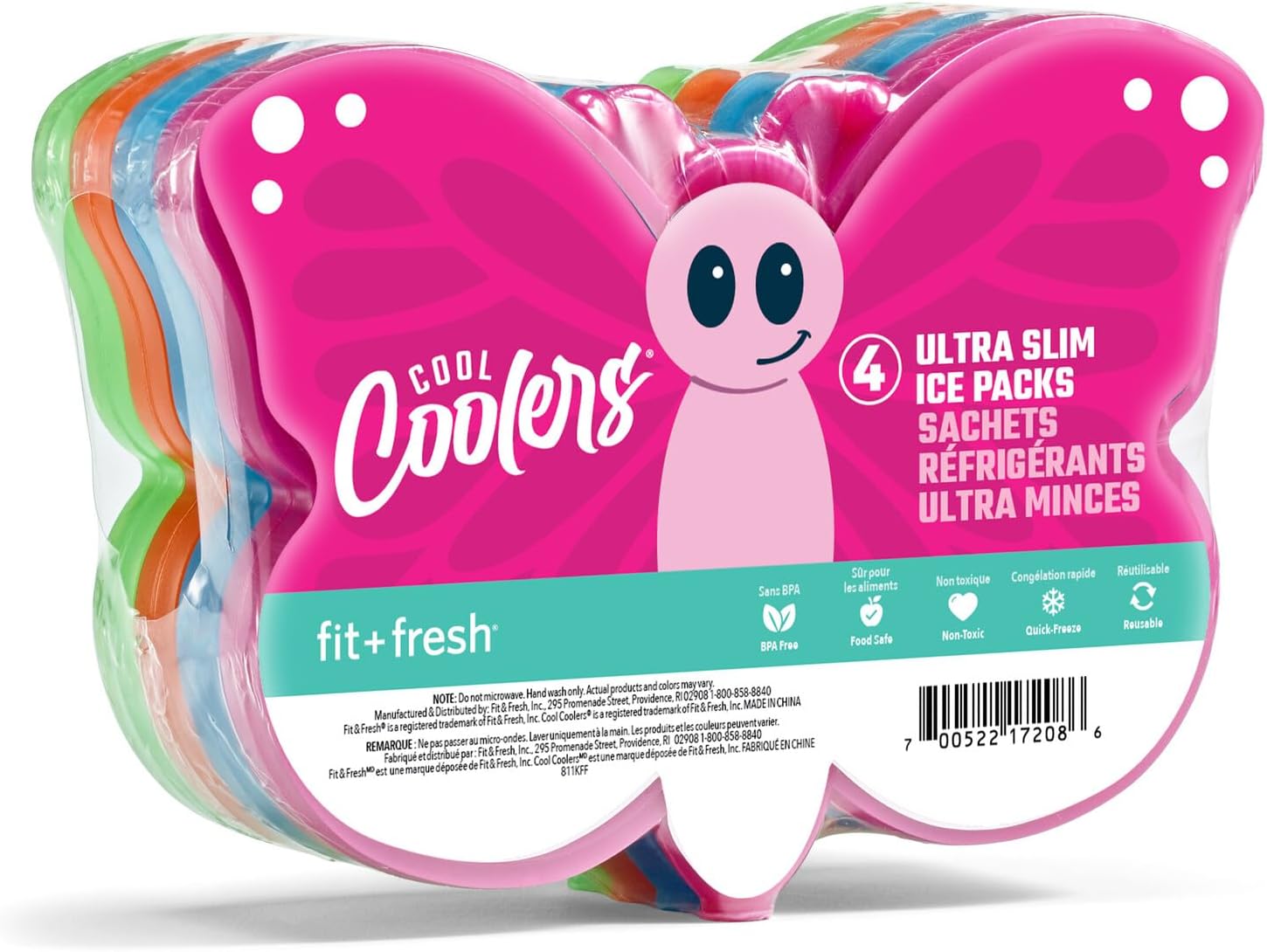 Fit & Fresh Cool Coolers Butterfly Ice Pack, Set of 4, , Multicolored