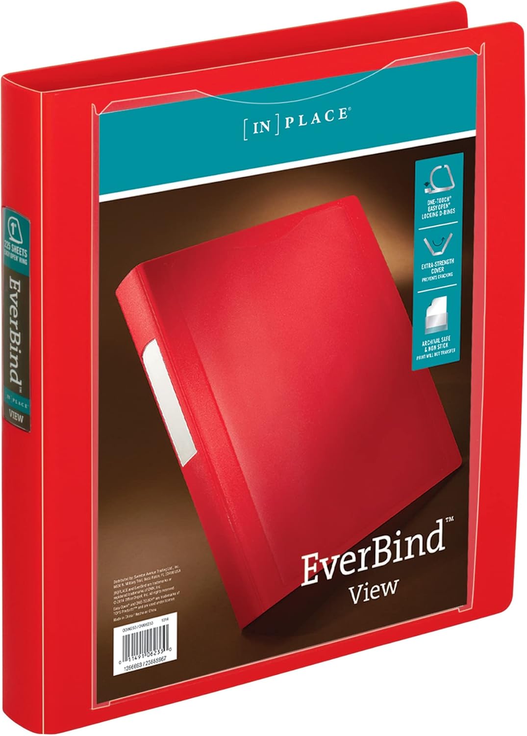 [IN]PLACE EVERBIND View Binder EasyOpen Locking D Ring 1 inch Red by