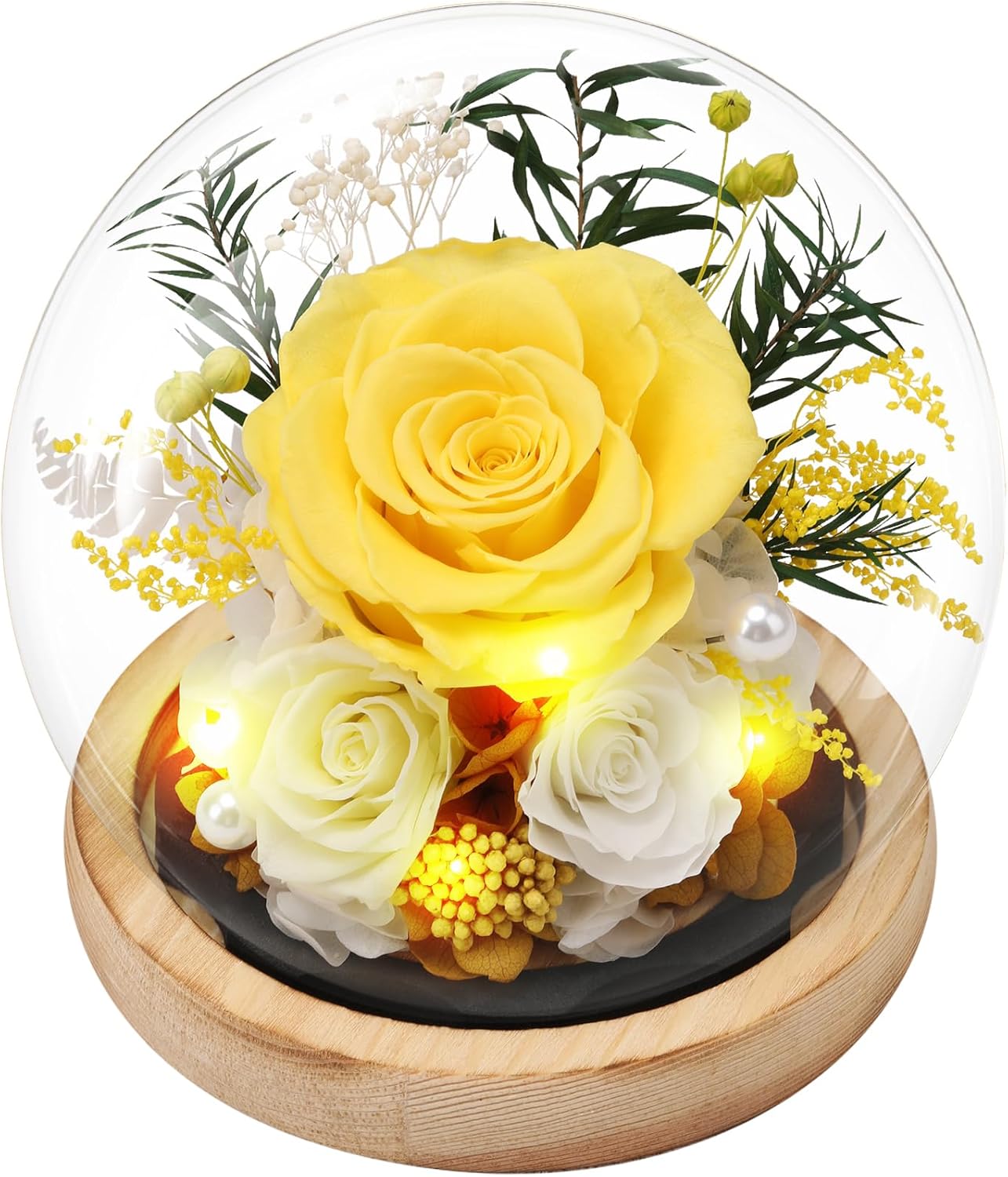 Preserved Roses Flowers for Delivery, Vanlentines Day Gifts for Her, Yellow Forever Flores in Glass Dome for Women Mom Wife Girlfriend, Anniversary Birthday Rose Gift for Mothers Day Christmas