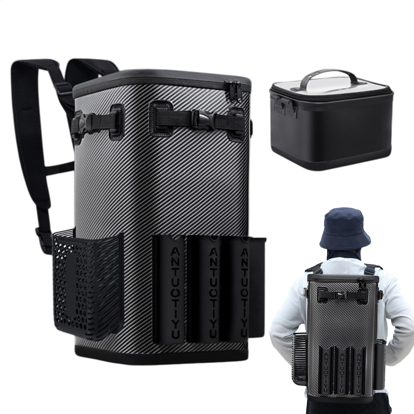 Mochila de Aparejos, Bolsa de Pesca Impermeable con Soporte para caña