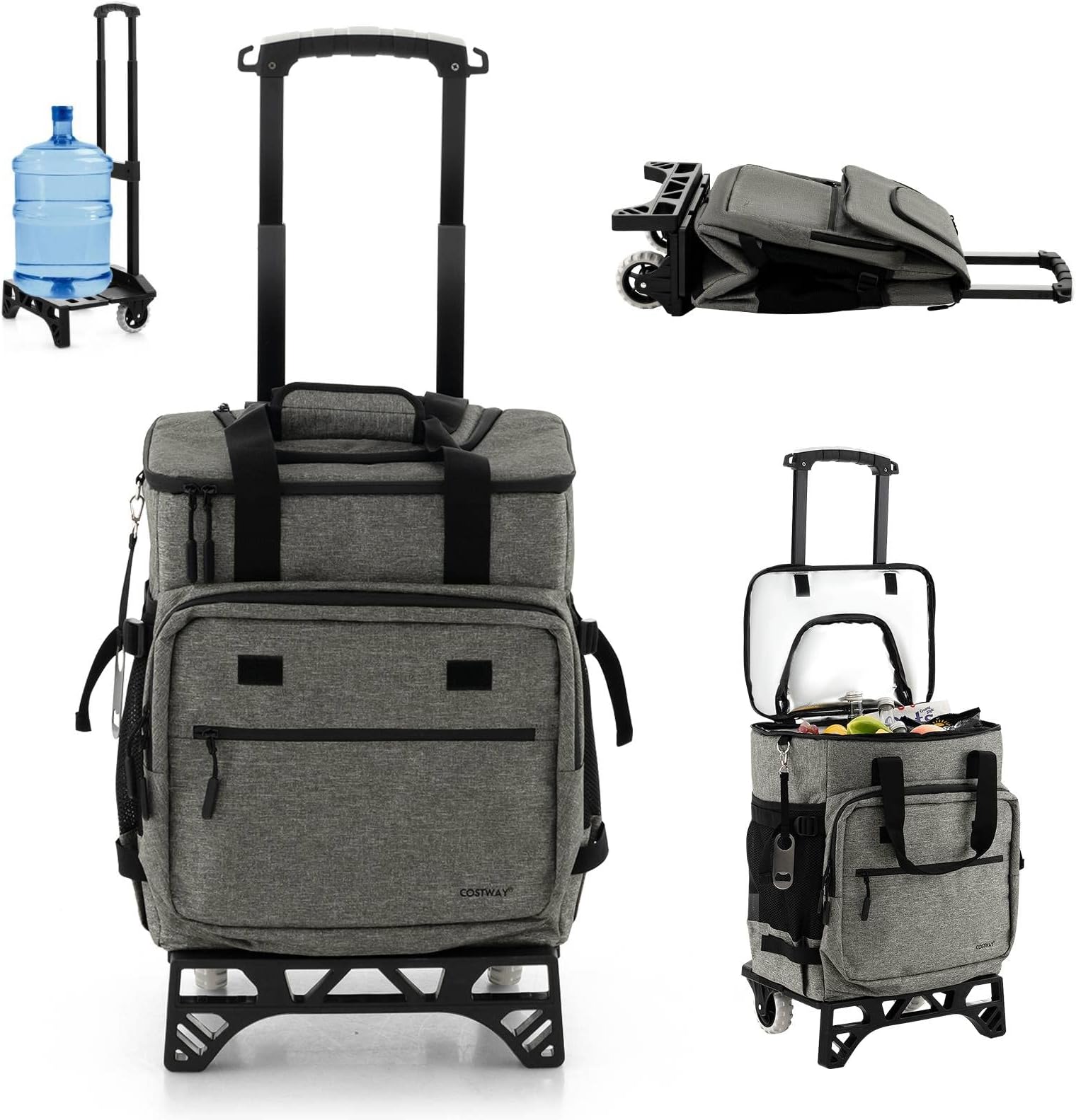 50-Can/40L Large Rolling Cooler, Leakproof & Waterproof Insulated Soft Cooler with Adjustable Handle & Extendable Base, 3-In-1 Collapsible Cooler Trolley for Camping Picnic Fishing