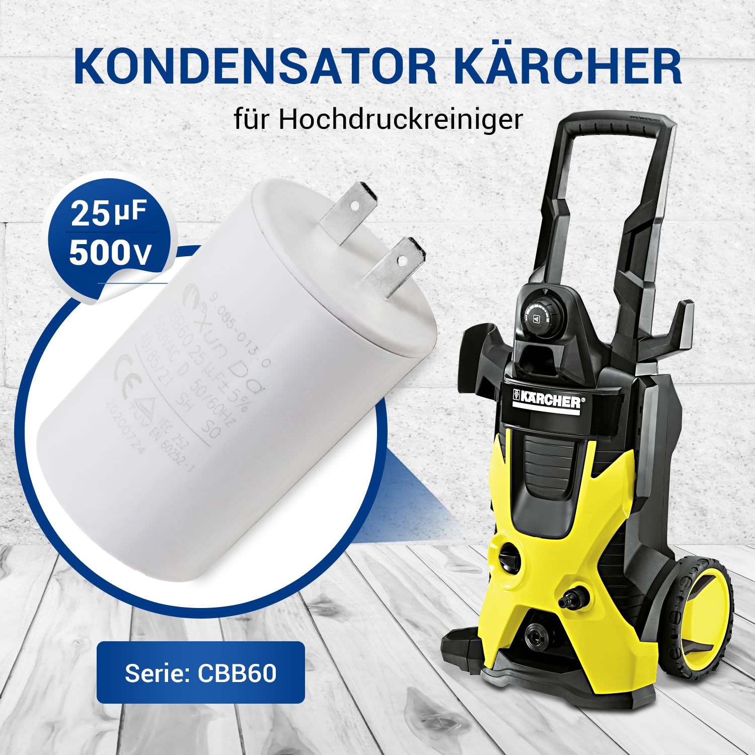 VIOKS Kondensator silnikowy 25µF 500 V zamiennik do Kärcher 9.085-013.0 | Kondensator, CBB60 25 500 VAC, do myjki wysokociśnieniowej K2