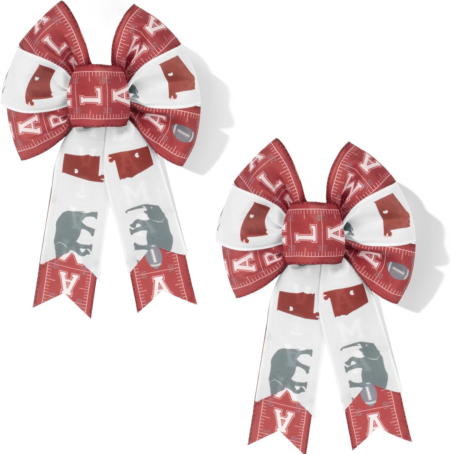 Threetols 2 Pack Alabama Wreath Bows, Elephant State Pattern Bows for Wreath Sport Gridiron Football Decoration Bow for Indoor Outdoor Holiday Alabama Game Day Party Decor