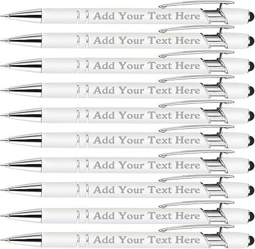 Miniatura 102 de Bolígrafos personalizados a granel grabados personalizados con punta de lápiz capacitivo, bolígrafos personalizados de tinta negra, regalos