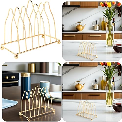 Miniatura 3 de Operitacx Soporte de placa de hierro pequeño estante organizador de platos decorativo Estante de cocina Diseño de drenaje