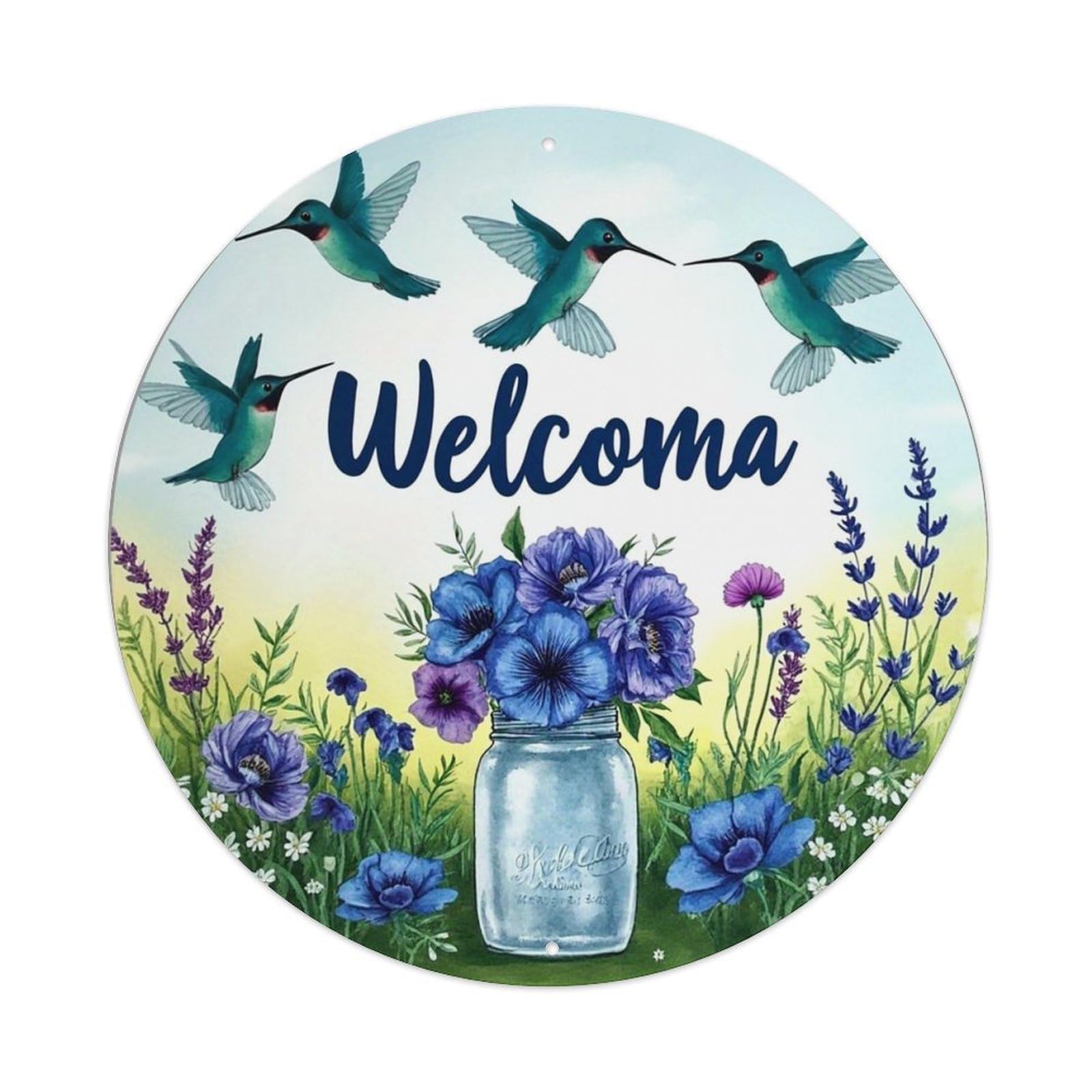 Jdyansheng Vintage Welcome Hummingbirds Flowers Jar Garden Tin Sign Metal Poster Metal Signs For Home Man Cave Bar Cafe Kitchen Laundry Room Wall Decorations 8X8 Inches