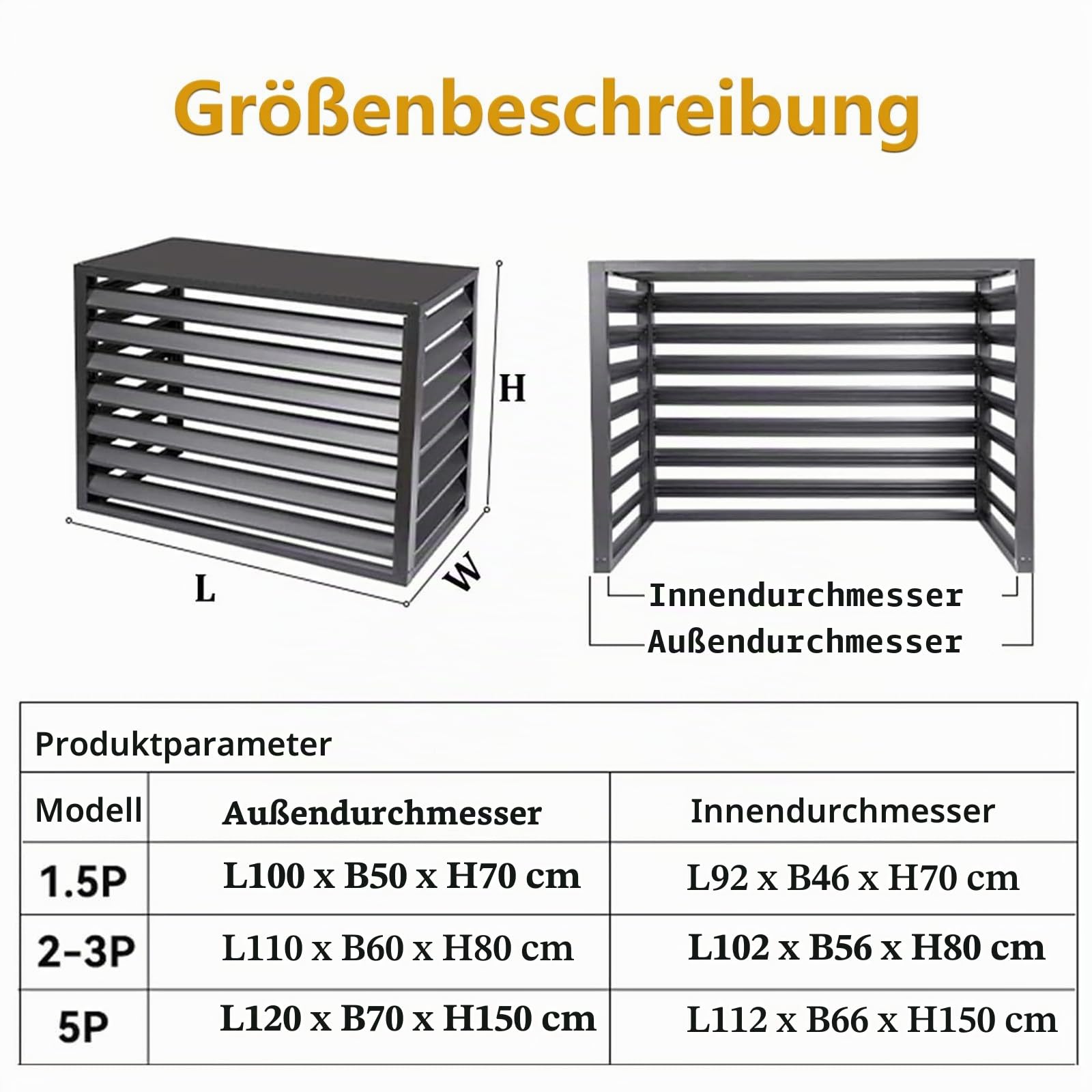 Verkleidung Wärmepumpe wärmepumpe verkleidung Klimaanlage Sichtschutz klimaanlage abdeckung außengerät klimaanlage abdeckung aluminium Grau Louver Oberteil L110/W60/H80(2~3P)