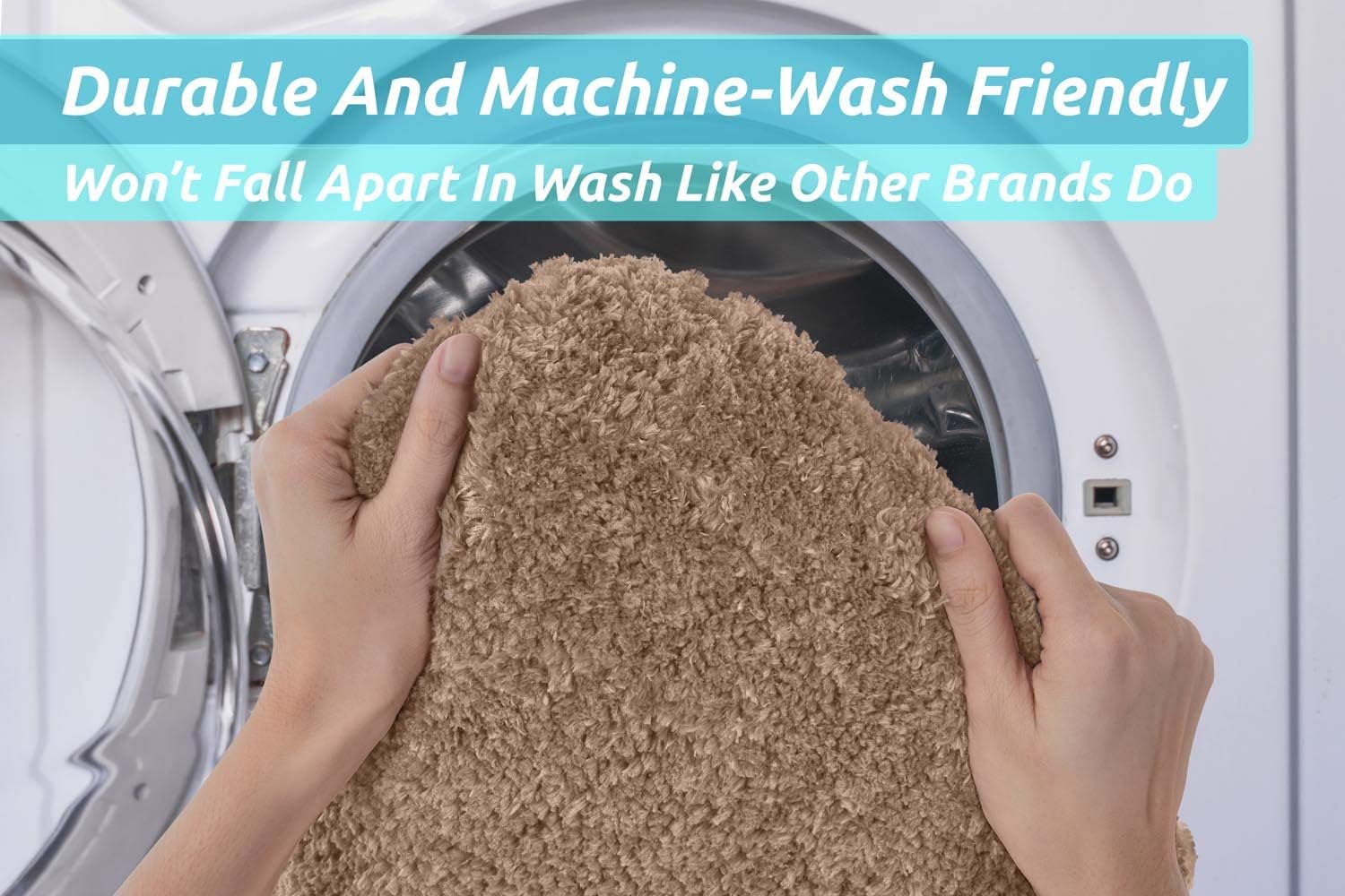 Luxe Rug Brown Plush Bathroom Rugs Bath Shower Mat Set w Non Slip Microfiber Super Absorbent Rug Alfombras para Baños (3, Brown)