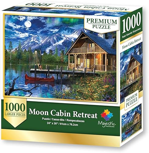 Miniatura 2 de Majestic by Springbok - Rompecabezas de 1000 piezas con diseño de cabaña de luna, fabricado en Estados Unidos, caja compacta