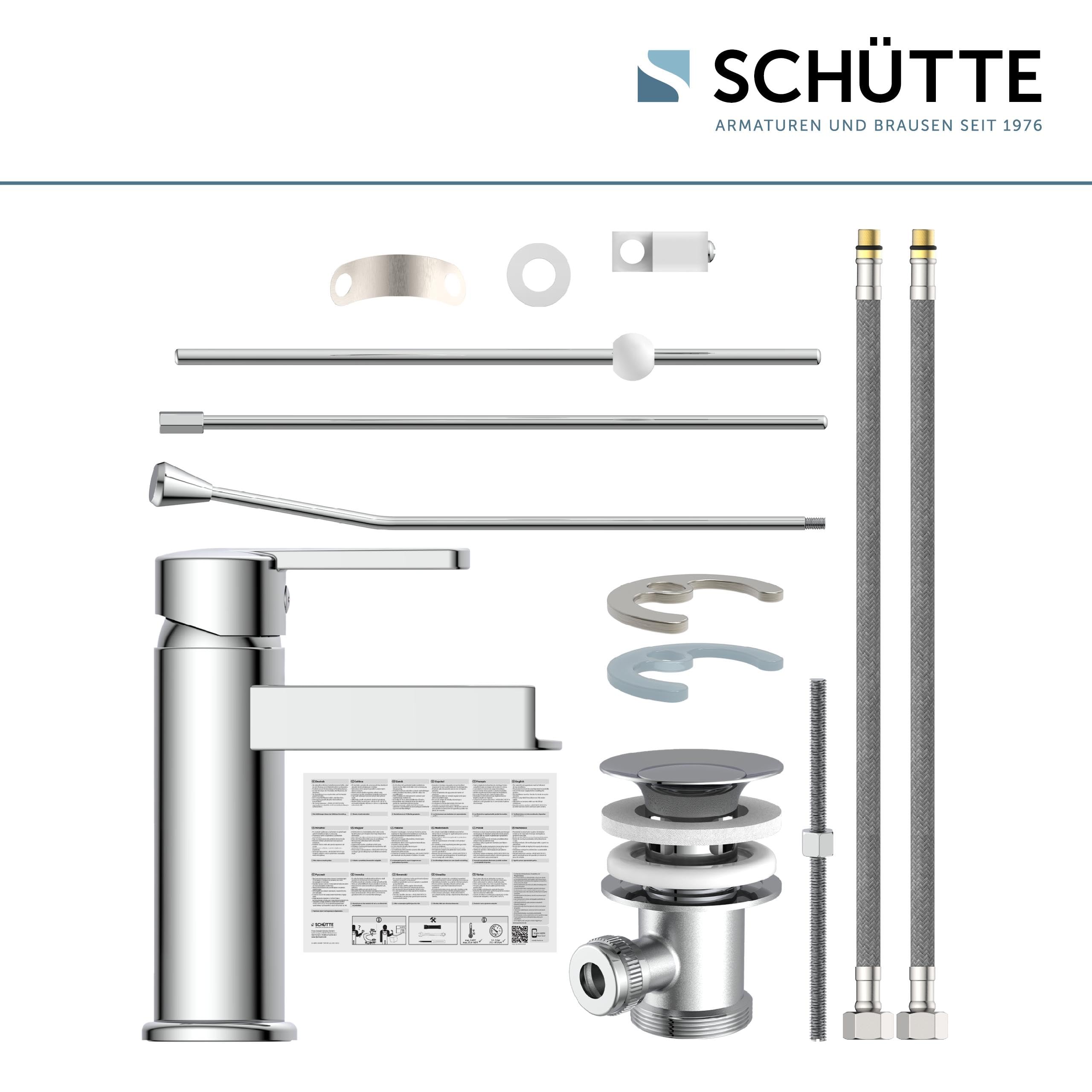 SCHÜTTE NIAGARA Waschtischarmatur mit Schwallauslauf, Wasserfallarmatur für Waschtisch, waschtischarmatur mit ablaufgarnitur, Badarmatur, Einhebelmischer, Mischbatterie, Chrom