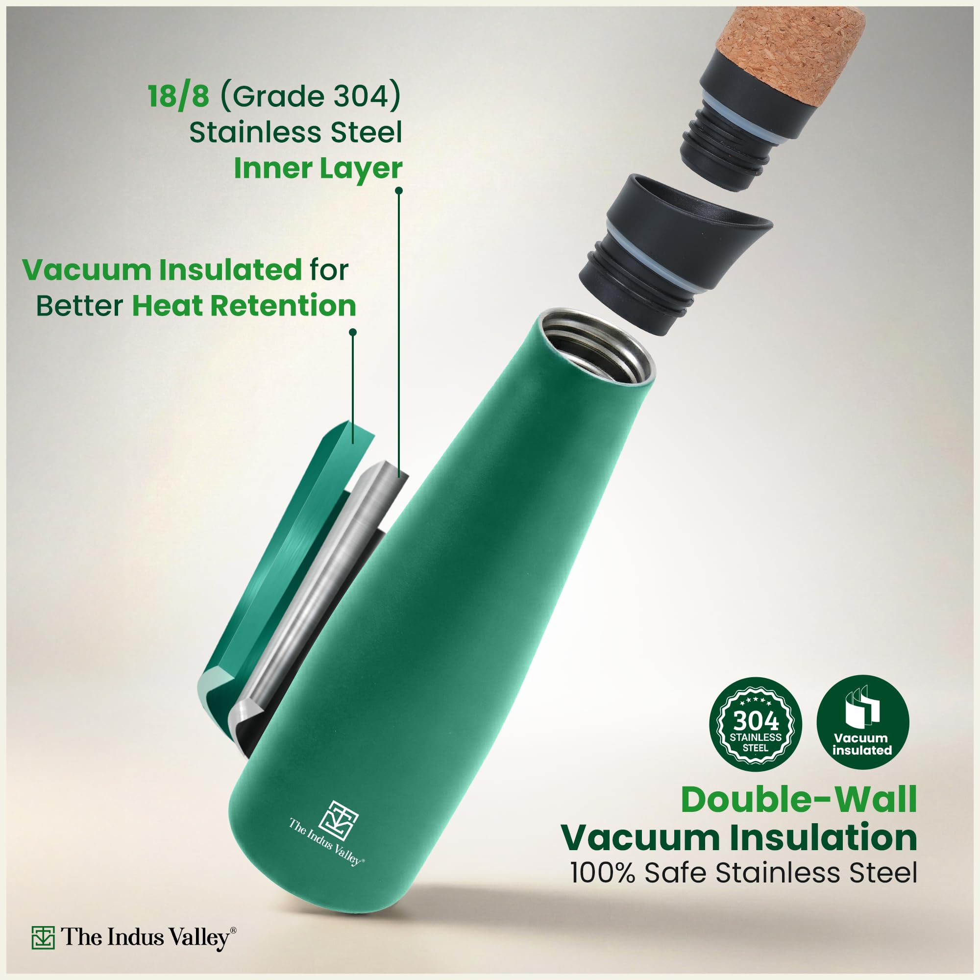 The Indus Valley Double Wall Stainless Steel Vacuum Insulated Narrow Water Bottle | 500 ml | Leak-Proof Lid, Rust-Proof | for School, Office & Gym — Amazon image 5