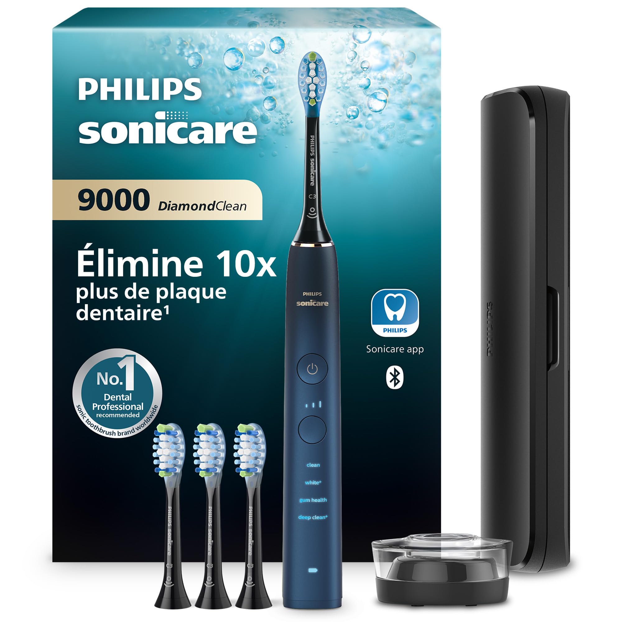 Philips Sonicare DiamondClean 9000 - Brosse à dents électrique avec application, Édition spéciale, Capteur de pression, Socle de charge, Bleu marine, modèle HX9911/89