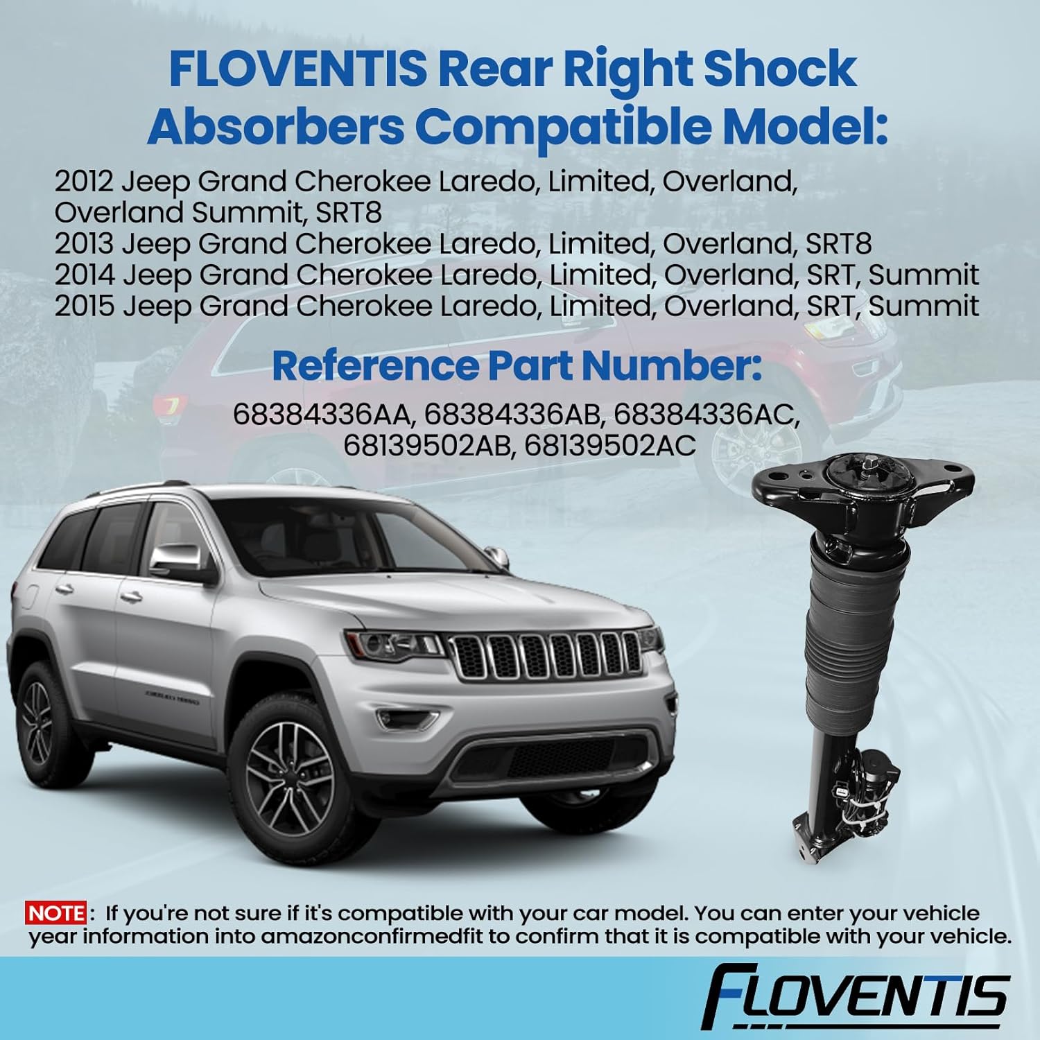 Shock Absorber Assembly for 2012-2015 Jeep Grand Cherokee SRT and SRT8 Car Rear Right Air Struts OEM Replace# 68384336AA, 68384336AB, 68384336AC (2S2397 x 1)