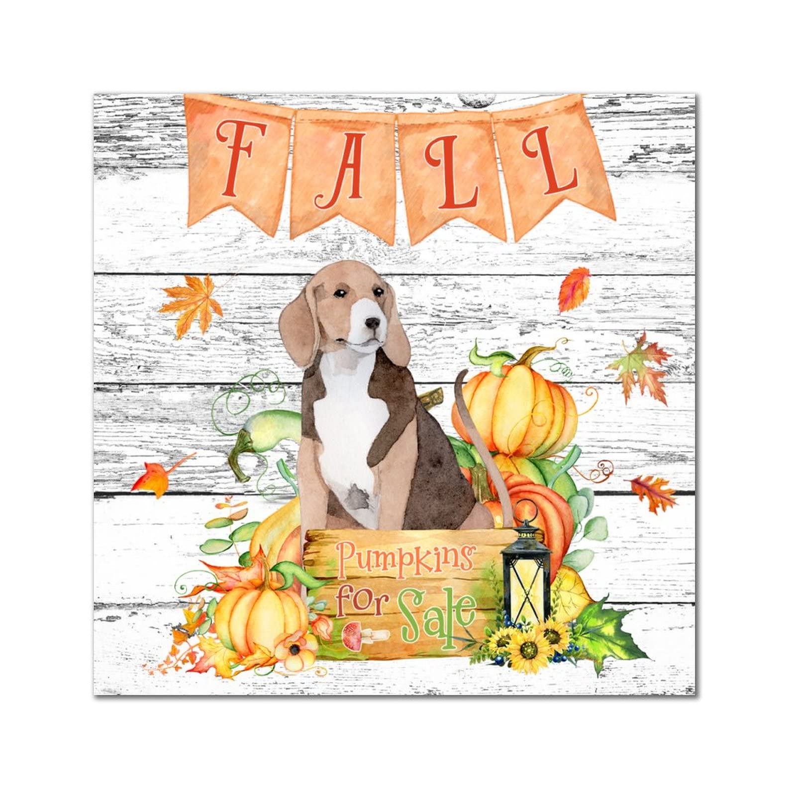 Plaque murale Fall Pumpkins Bulldog décorative en bois 36x36 cm pour la cuisine et le salon