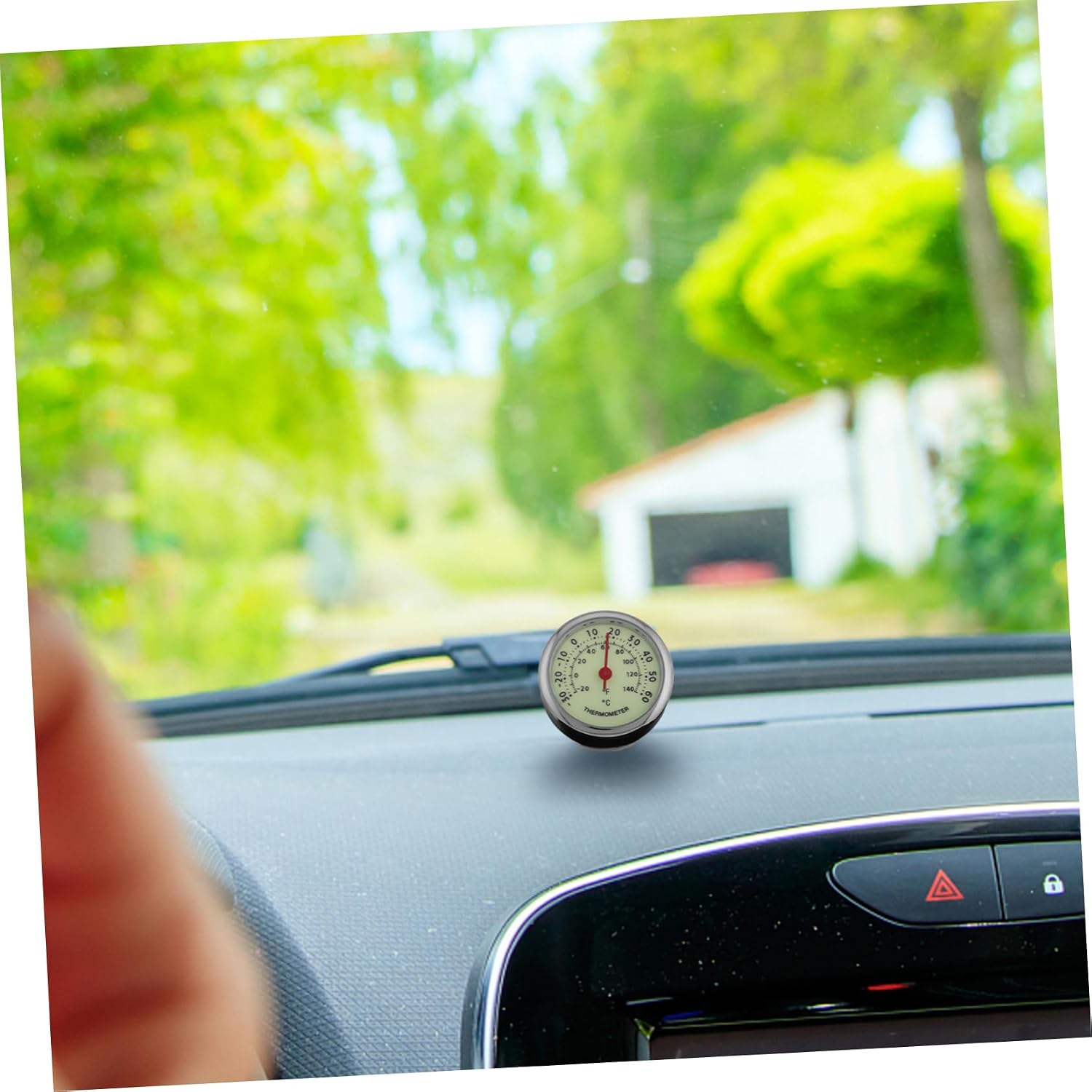 Outanaya Car Thermometer with Luminous Display Auto Thermometer for Car Dashboard Dual Interior and Exterior Temperature Gauge Self Adhesive Compact Design for Outdoor Activities