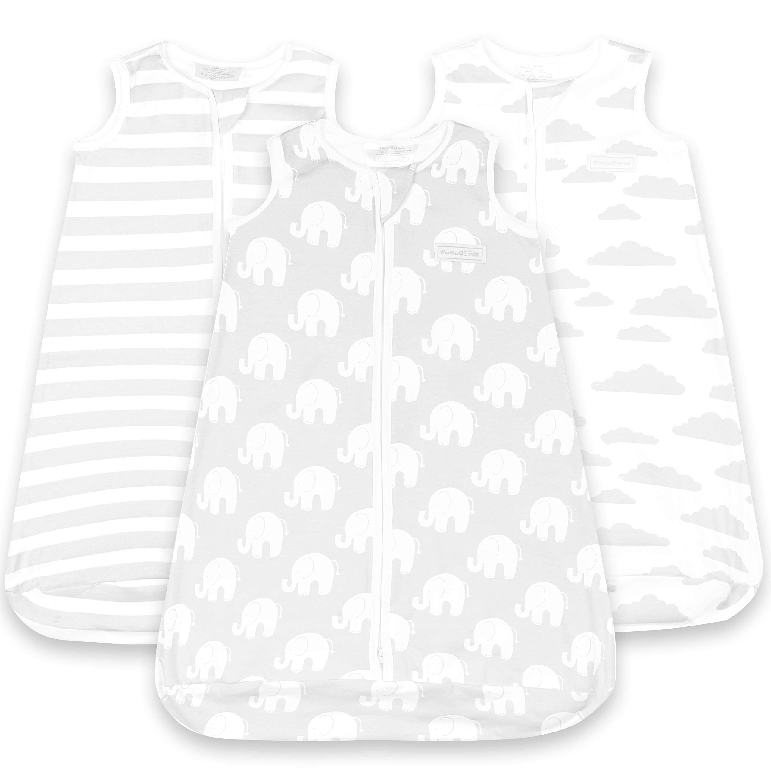 Pure Cotton Sleeping Sack Unisex Zip Up Baby Bag for Boys and Girls (Grey Elephants, 18-24 Months)