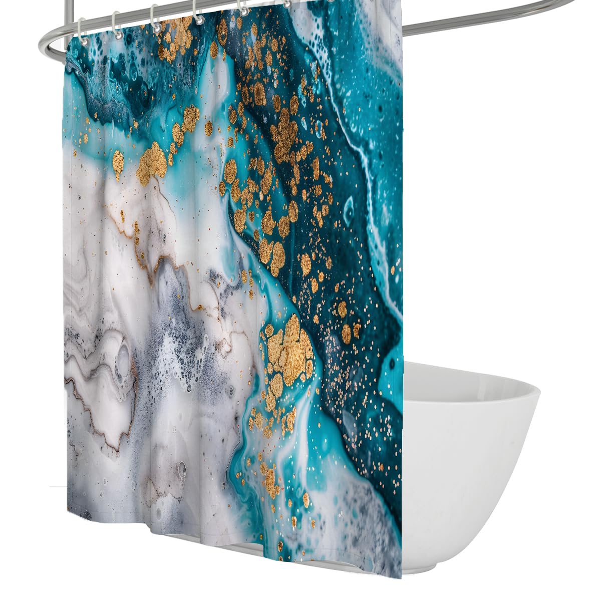 Rideau de Douche marbre Blanc Sarcelle Moderne W240xL180 cm