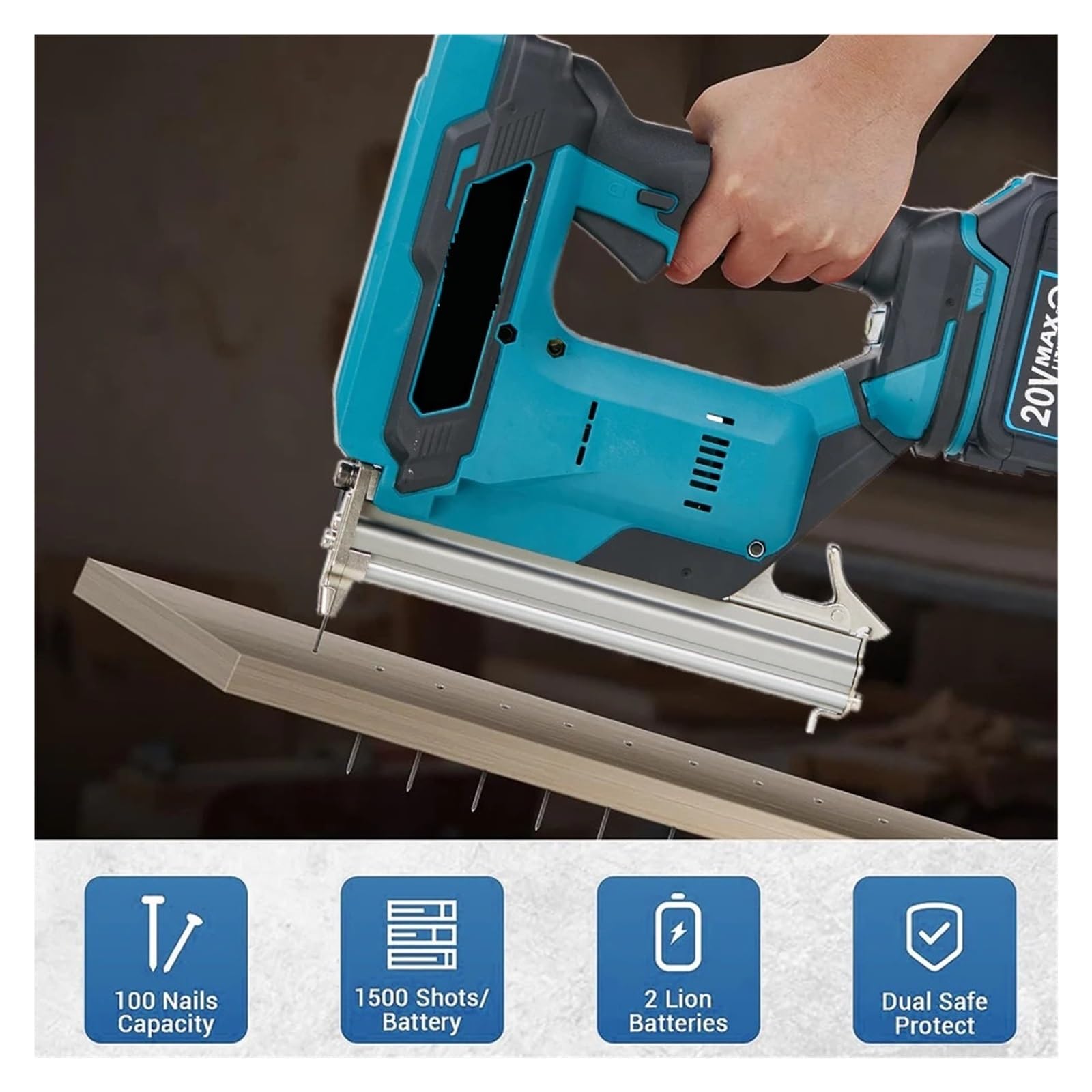 Chiodatrice Senza Fili Senza Fili Cordless F30 Pistola Sparachiodi Elettrica Cucitrice Chiodatrice Lavorazione Del Legno Batteria Al Litio + 1 Set Di Chiodi For Batteria 18V(No Battery)